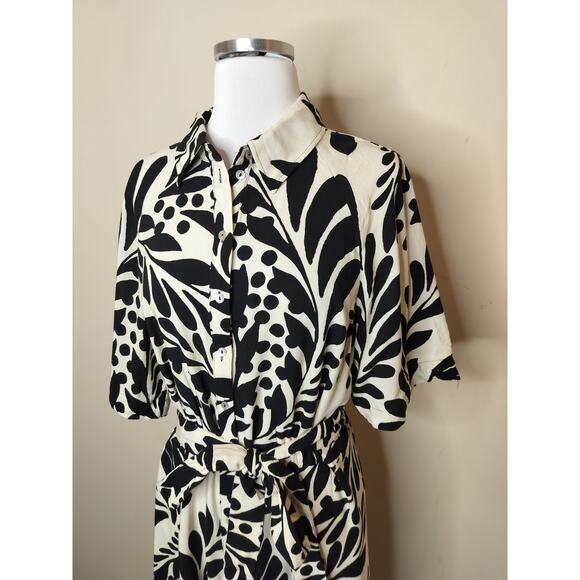 H&M Floral Midi Shirt Dress Belted Short Sleeve - Picture 4 of 9